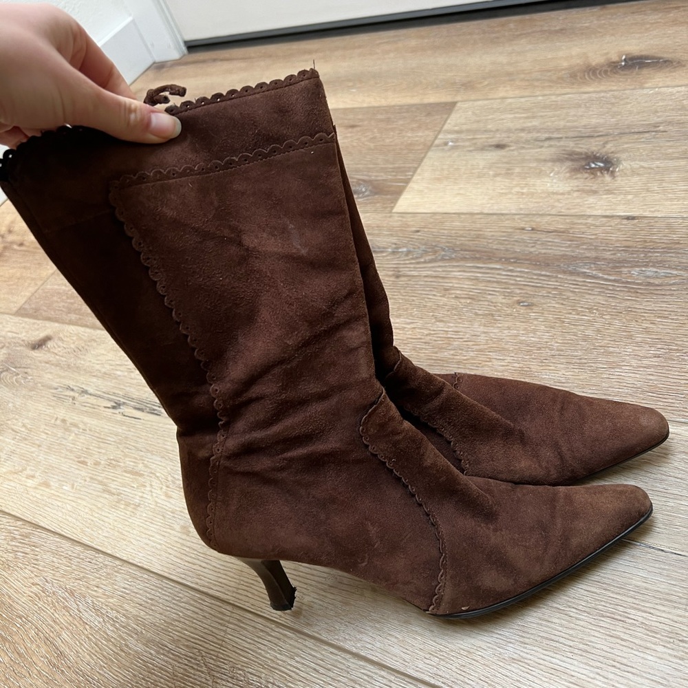 Brown Suede Vintage Franco Sarto Boots Small Heel